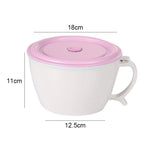 Wheat Fiber Instant Noodle Bowl Creative and Convenient Sealed Lunch Box with Mobile Phone Holder, Pink, Blue, Green
