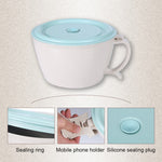 Wheat Fiber Instant Noodle Bowl Creative and Convenient Sealed Lunch Box with Mobile Phone Holder, Pink, Blue, Green