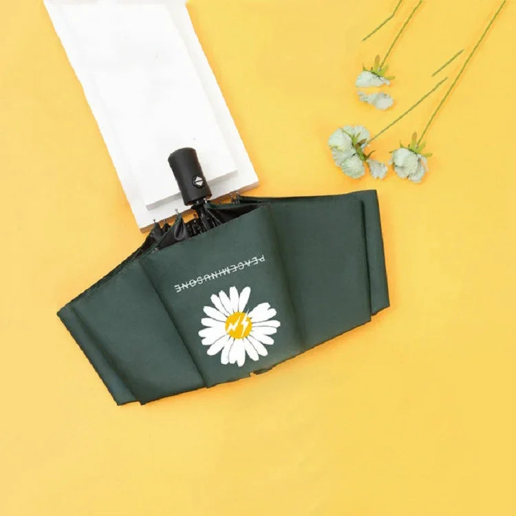 GD Daisy Vinyl Sunny And Rain Umbrella Anti-UV Shade Sunscreen Three Folding Umbrella