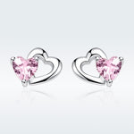Heart-shaped S925 Sterling Silver Earrings with Gemstones, SCE090