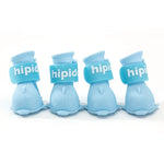 4 PCS/Set waterproof cartoon dog shoes in blue silicone with easy-to-wear straps for pets