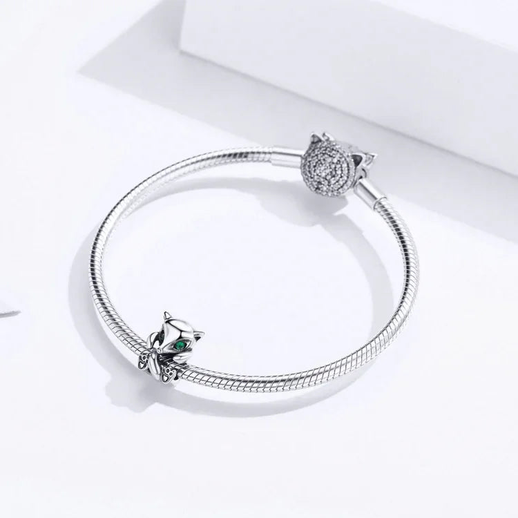 S925 Sterling Silver Little Fox Beads DIY Bracelet Accessories Charm Loose Beads