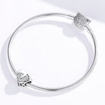 Heart-shaped Footprint Beaded S925 Sterling Silver Loose Beads DIY Bracelet Silver Beads, SCC1395