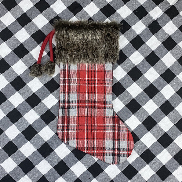 Christmas Tree Pendant Christmas Ornaments Christmas Socks Gingham Gift Bag, Light, Dark
