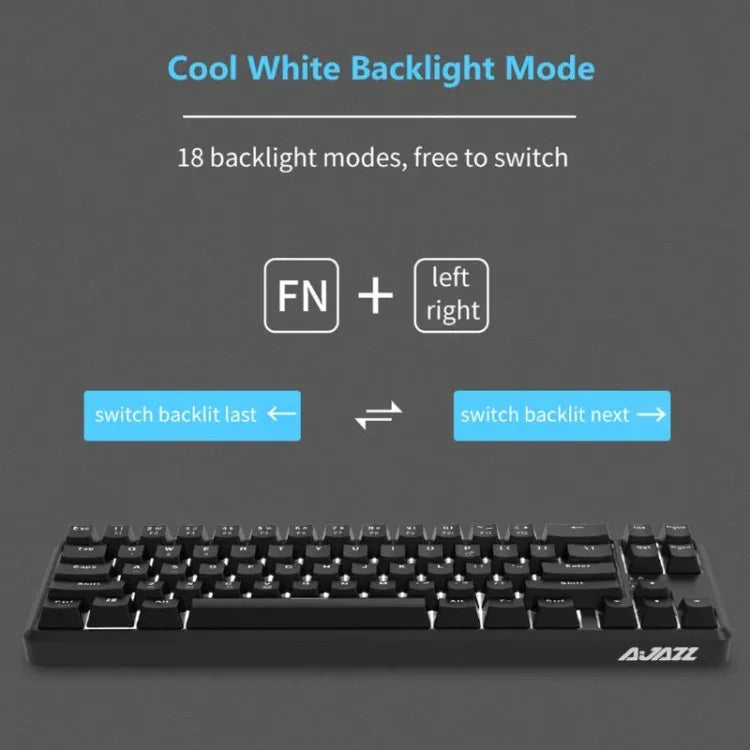 Ajazz K680T Mini USB Wired Dual-mode Charging 68-keys Laptop Bluetooth Mechanical Keyboard, Cable Length: 1.6m, Green Shaft, Black Shaft, Tea Shaft