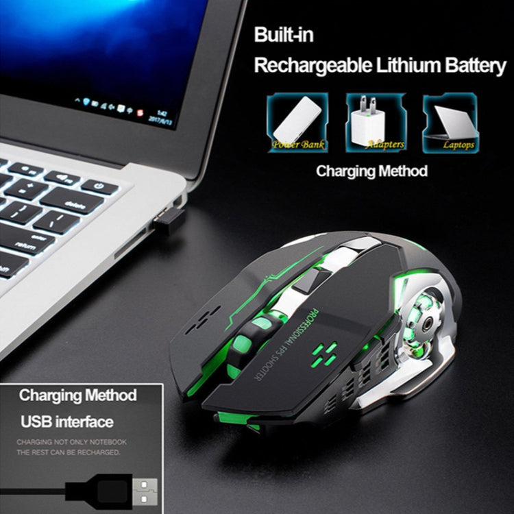 FREEDOM-WOLF X8 2400 DPI 6 Keys 2.4G Wireless Charging Silent Luminous Gaming Mechanical Mouse, X8 Metal Grey, X8 Star Black