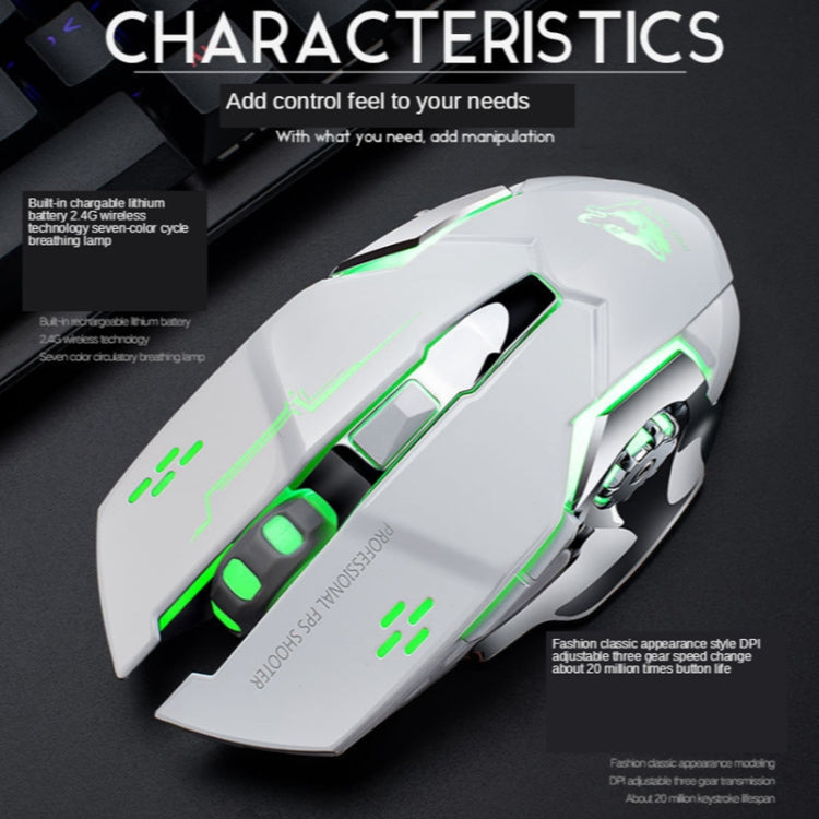 FREEDOM-WOLF X8 2400 DPI 6 Keys 2.4G Wireless Charging Silent Luminous Gaming Mechanical Mouse, X8 Metal Grey, X8 Star Black