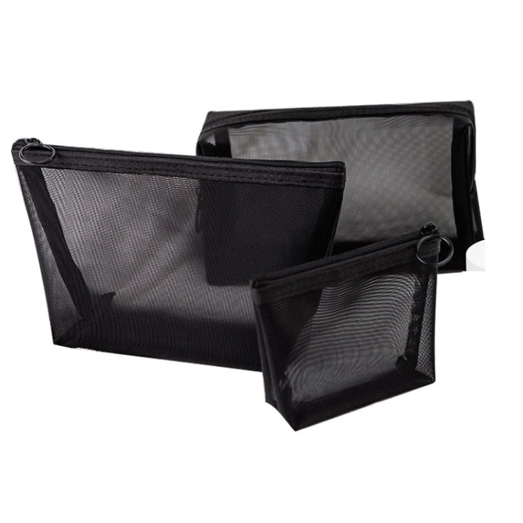Black Transparent Mesh Cosmetic Bag Three-piece Large Capacity Travel Cosmetic Storage Bag, Three-piece Storage Bag