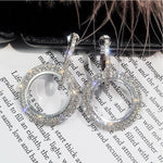 Rhinestone Crystal Earrings Round Earrings for Woman, Gold, Silver