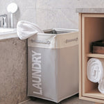 Bathroom Oxford Waterproof Dirty Clothes Laundry Foldable Storage Basket Hamper with Wheels