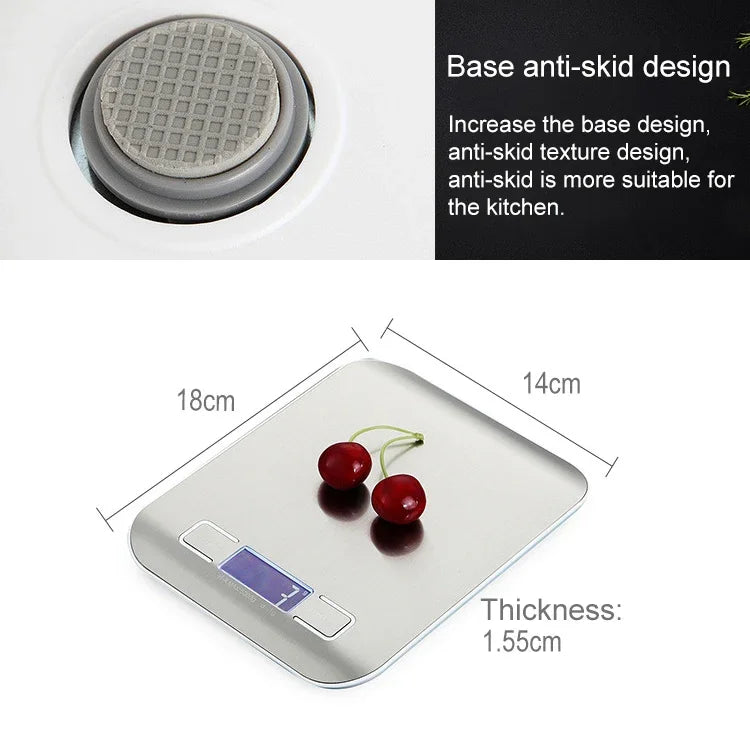 Digital Multi-function Stainless Steel Food Kitchen Scale with LCD Display, 5kg/1g, Rose Gold, 5kg/1g, Silver