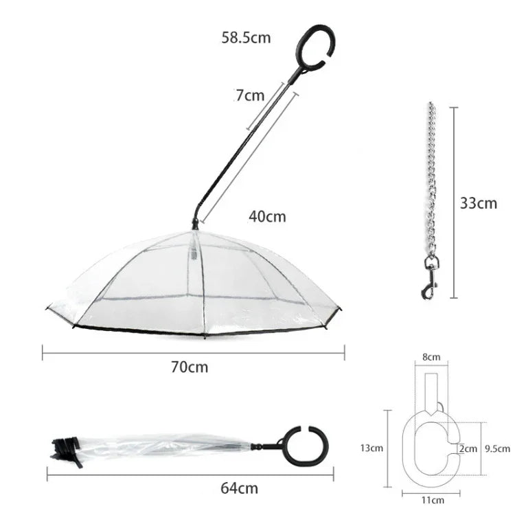 Pet Umbrella Transparent Adjustable Rainy Dog ?Walking Leash, Pet Umbrella