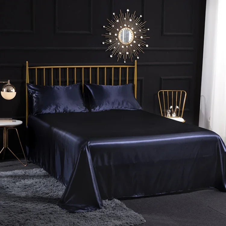 Home Ice Silk Simulation Silk Four-Piece Pillowcase Flat Sheet Fitted Sheet Set, US-Full/UK-D:138x190x35cm, US-Queen/UK-K:153x203x35cm, US-King:198x203x35cm, UK-SK:180x200x35cm, US-King: 198x203x35cm