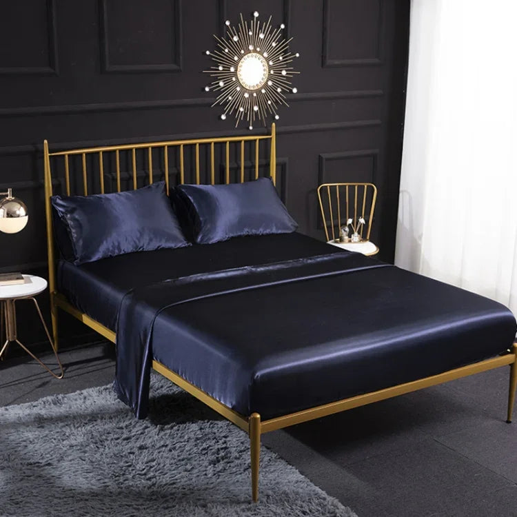 Home Ice Silk Simulation Silk Four-Piece Pillowcase Flat Sheet Fitted Sheet Set, US-Full/UK-D:138x190x35cm, US-Queen/UK-K:153x203x35cm, US-King:198x203x35cm, UK-SK:180x200x35cm, US-King: 198x203x35cm