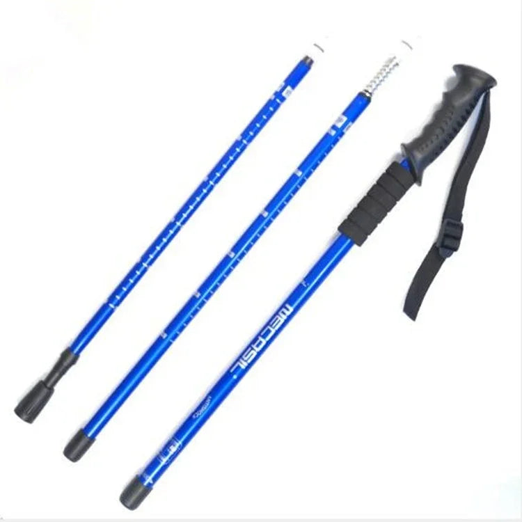 NECASIL Three-section Aluminum Alloy Straight Handle Retractable Trekking Trekking Pole, Three-section (Black), Three-section (Red), Three-section (Blue), Three-section (Silver)