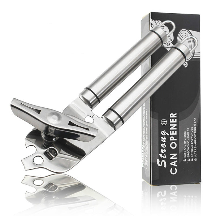 3 in 1 Thickened 304 Stainless Steel Manual Powerful Multifunctional Bottle Opener, Silver + Black Stripe