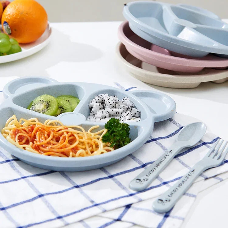 3 PCS/Set Baby Bowl+Spoon+Fork Feeding Food Tableware Cartoon Bear Kids Dishes Eating Dinnerware