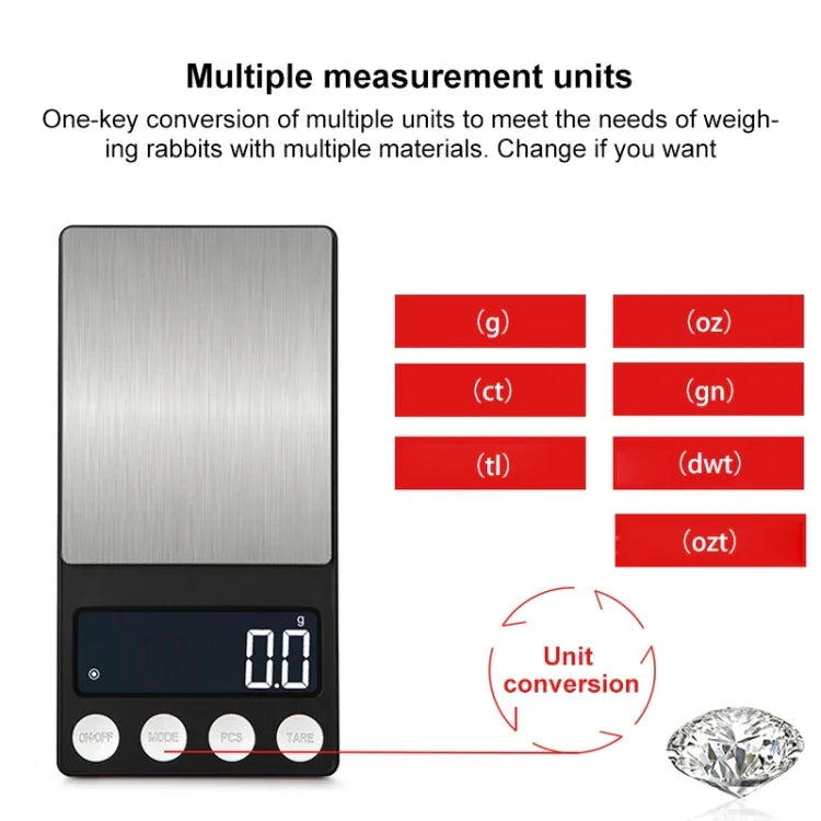 High-Precision Electronic Scale Mini Portable Jewellery Medicine Scale, 500g/0.1g, 100g/0.01g, 200g/0.01g, 300g/0.01g, 500g/0.01g, 1000g/0.1g