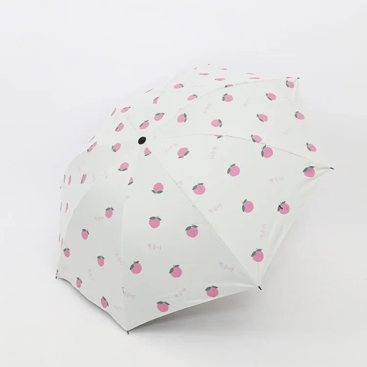 Small Fresh Sun Umbrella Female Sun Umbrella Student Vinyl Three-Fold Simple Dual-Use Sun Umbrella, Avocado Green, Avocado White, Avocado Pink, Strawberry White, Strawberry Pink, Peach White, Peach Pink