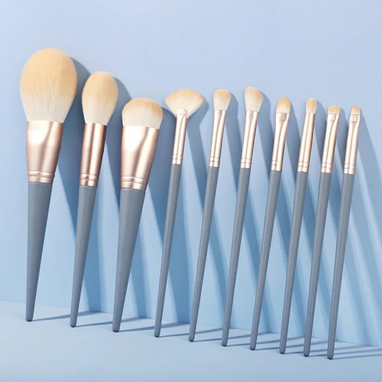 10 PCS / Set Makeup Brush Corn Silk Fiber Hair Loose Powder Brush Face And Eye Makeup Brush, Without Bag, With Blue Bag, With Silver Bag, With Pink Cylinder, With Green Cylinder, With Pink Zipper Bag