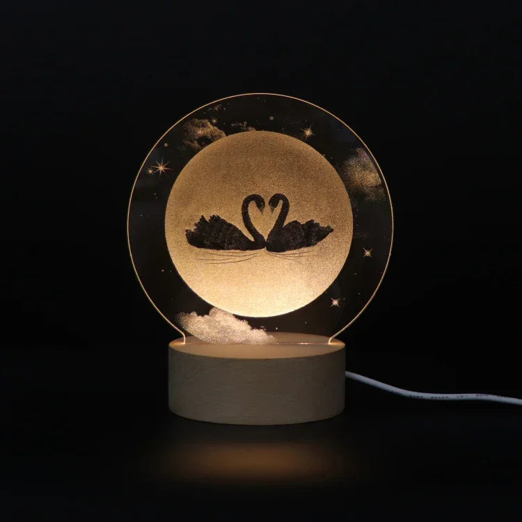 3D Atmosphere Decorative Light Acrylic Inner Carved LED Night Light Creative Girl Table Lamp, Double Deer, Whale Girl, Deer, Cartoon Astronaut, Good Night, Flamingo, Full Moon, Tree Cat, Swan, Stars And Moon, Full Moon Swan, Moon Girl