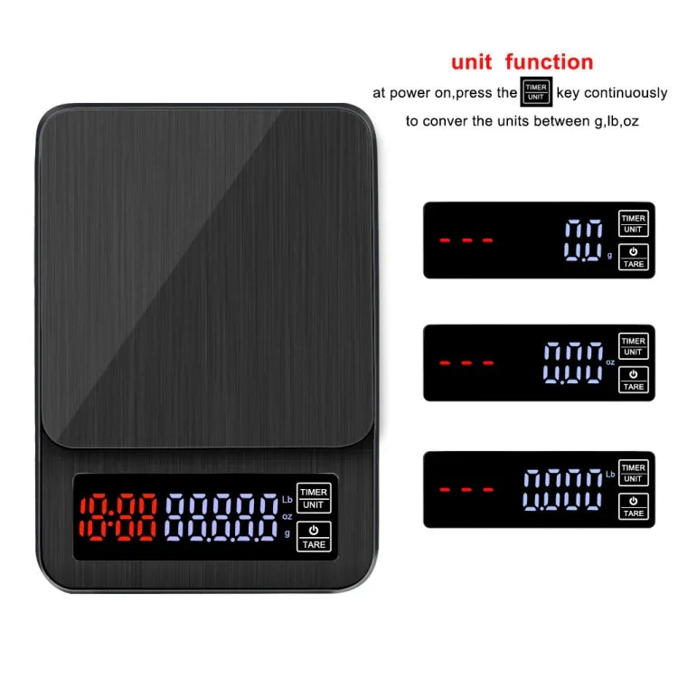 Household Hand-Pushed Coffee Scale USB-Powered Smart Kitchen Scale With Timing, 3kg/0.1g, 5kg/0.1g, 10kg/1g