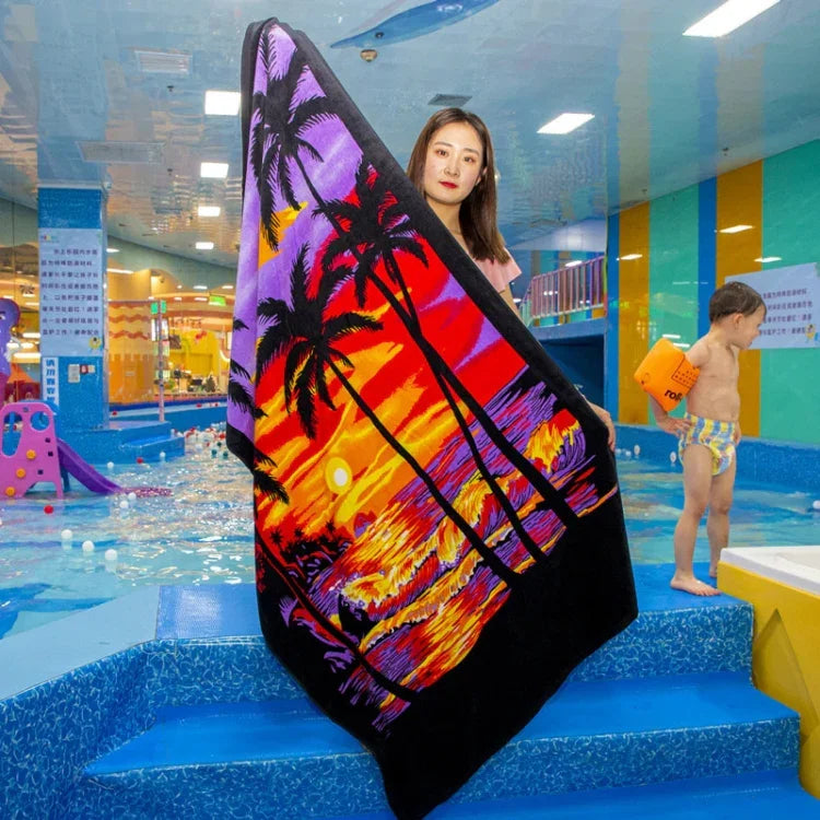 Extra Long Bath Towel Hawaiian Island Style Cotton Beach Cushion Towel 180x105 Cm, Sunset Coconut BT19-2, Beach Sports Car BT19-3, Ocean Carnival BT19-1