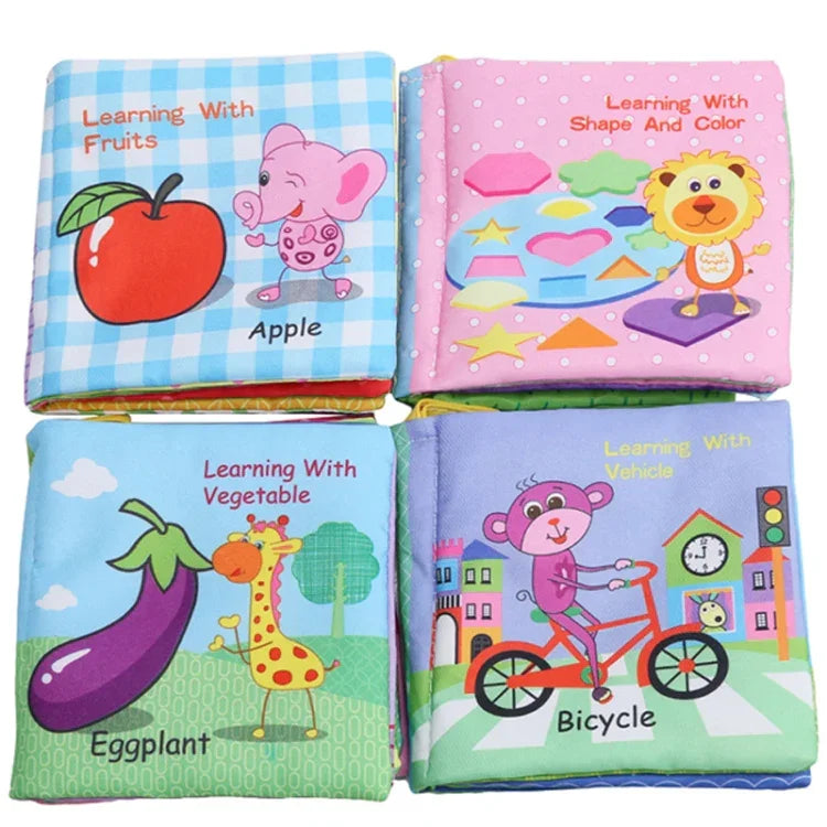 Baby Rattles Toy Soft Animal Cloth Book Newborn Stroller Hanging Toy Early Learning Education Baby Toys, Fruit, Vegetable, Shape, Vehicle