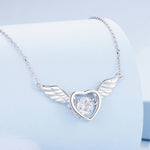 Sterling Silver S925 Vibrant Wings White Gold Plated Zircon Necklace, BSN287