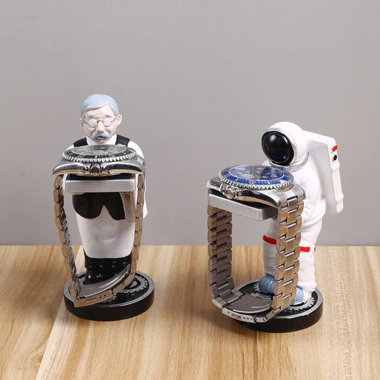 Watch Shelf Support Decorative Ornaments Watch Storage Box Display Stand, Large Old Butler + Black Cover, Small Astronaut + Black Cover, Large Astronaut  + Black Cover, Small Old Butler + White Cover, Large Old Butler + White Cover