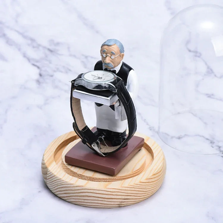 Watch Shelf Support Decorative Ornaments Watch Storage Box Display Stand, Large Old Butler + Black Cover, Small Astronaut + Black Cover, Large Astronaut  + Black Cover, Small Old Butler + White Cover, Large Old Butler + White Cover
