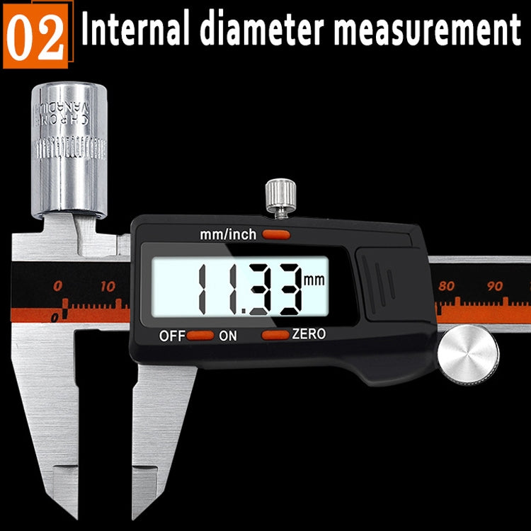 0-150mm Plastic Meter Stainless Steel Body Digital Display Electronic High-Precision Vernier Caliper, 2 Units of mm/inch, 3 Units of mm/in/f