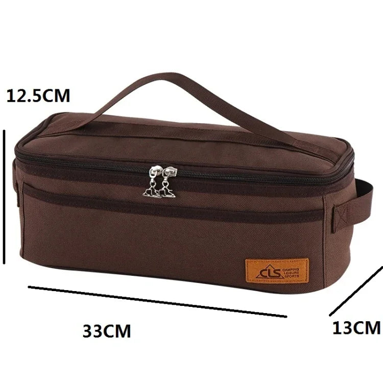 CLS Outdoor Camping Cookware Storage Bag BBQ Tableware Storage Bag Travel Portable Toiletry Bag, Brown, Stripes, Colour