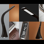 U2 5W 3-Level Dimmable LED Leather Texture Desk Lamp With Temperature/Clock/Calendar Display, Black