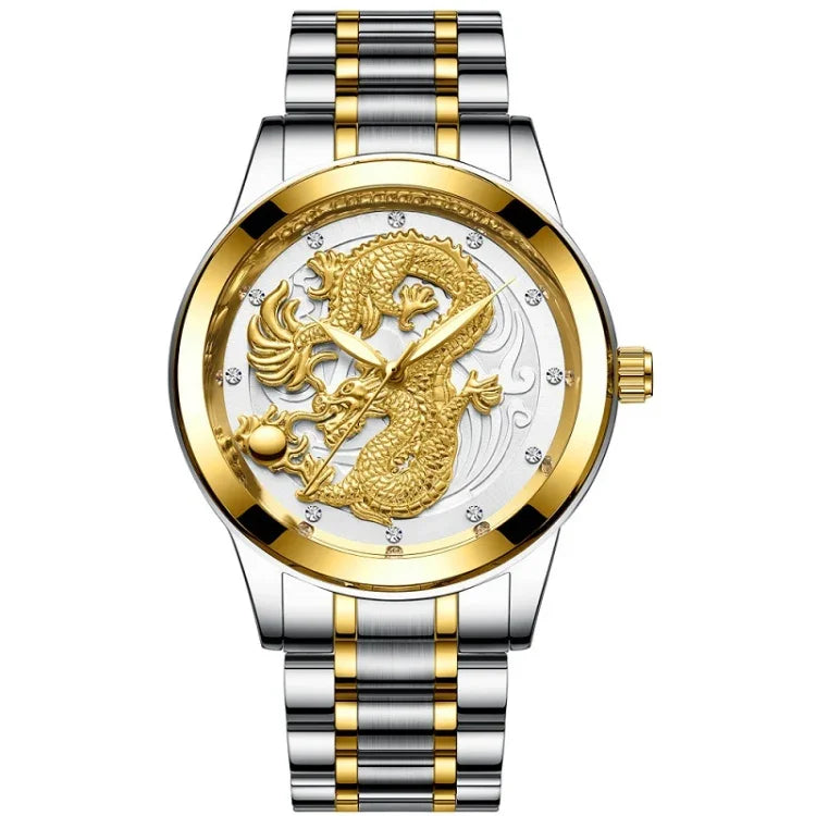 FNGEEN S666 Waterproof Luminous Non-Mechanical Watch Quartz Ultra-Thin Dragon Or Phoenix Pattern Couple Watch, Full Gold Gold Surface, Full Gold Black Surface, FullGold White Surface, Between Gold Gold Surface, Between Gold Black Surface