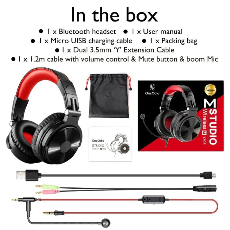 OneOdio Headset Game Anchor Wire Headset, With Bluetooth (Black & Red)