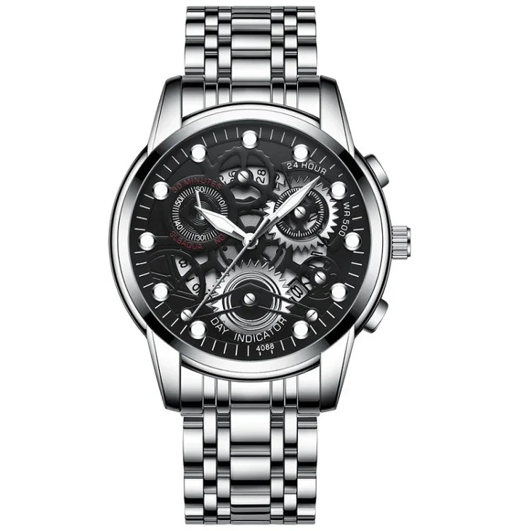 FNGEEN 4088 Men Hollow Quartz Watch Student Waterproof Luminous Watch, Full Gold Gold Surface, Full Gold Black Surface, Black Steel Black Surface White Nails, Black Steel Black Surface Gold Nails, Gold And Gold Surface, Gold Black Surface              ...