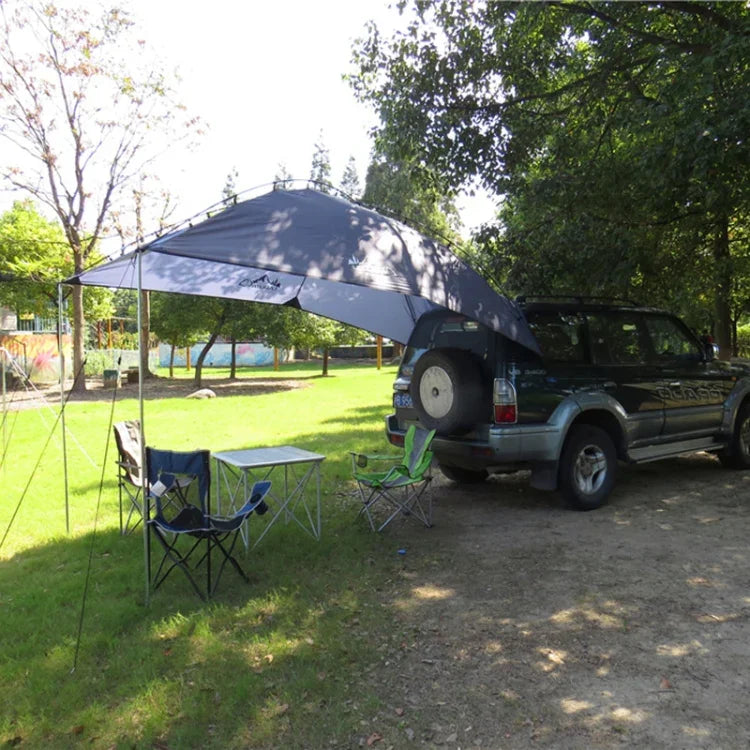 LADUTA Outdoor Self-Driving Tour Barbecue Camping Car Side Tent Car Tail Extension Tent Supplies, Grey Blue, Painted Silver