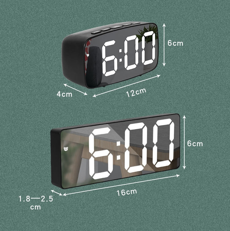 Mirror Bedside Alarm Clock Battery Plug-In Dual-Purpose LED Clock, Arc-shaped Black Shell (Mirror White Light), Rectangular Black Shell (Mirror White Light), Arc-shaped Black Shell (Black Surface White Light)                                            ...