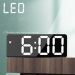 Mirror Bedside Alarm Clock Battery Plug-In Dual-Purpose LED Clock, Arc-shaped Black Shell (Mirror White Light), Rectangular Black Shell (Mirror White Light), Arc-shaped Black Shell (Black Surface White Light)                                            ...