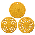 3 in 1 Hollow Flower Silicone Heat Insulation Pad Anti-Scalding Pot Bowl Pad Set, Black, Yellow, Blue, Green, Purple, Gray