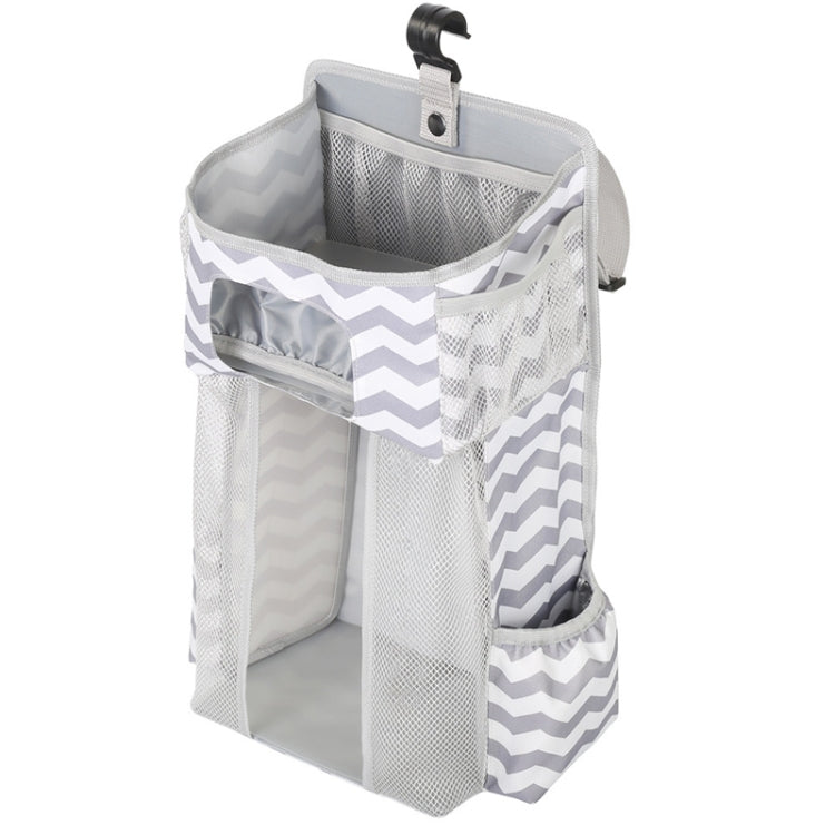Baby Crib Hanging Bag Multifunctional Detachable Bed Diaper Toy Storage Bag, Gray Snow, Gray Stripe