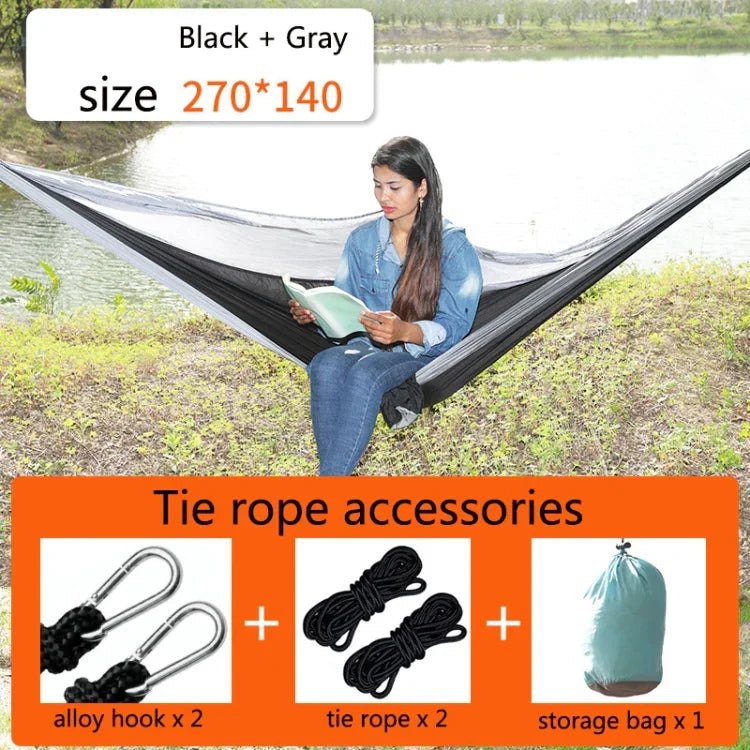 Outdoor Hammock Nylon Parachute Cloth Travel Camping Swing, Style:, 2.7m x 1.4m (Black+Gray), 3m x 2m (Black+Gray), 2.7m x 1.4m (Black+Red), 3m x 2m (Black+Red), 2.7m x 1.4m (Red+Sky Blue), 3m x 2m (Red+Sky Blue), 2.7m x 1.4m (Royal Blue+Dark Gray)    ...