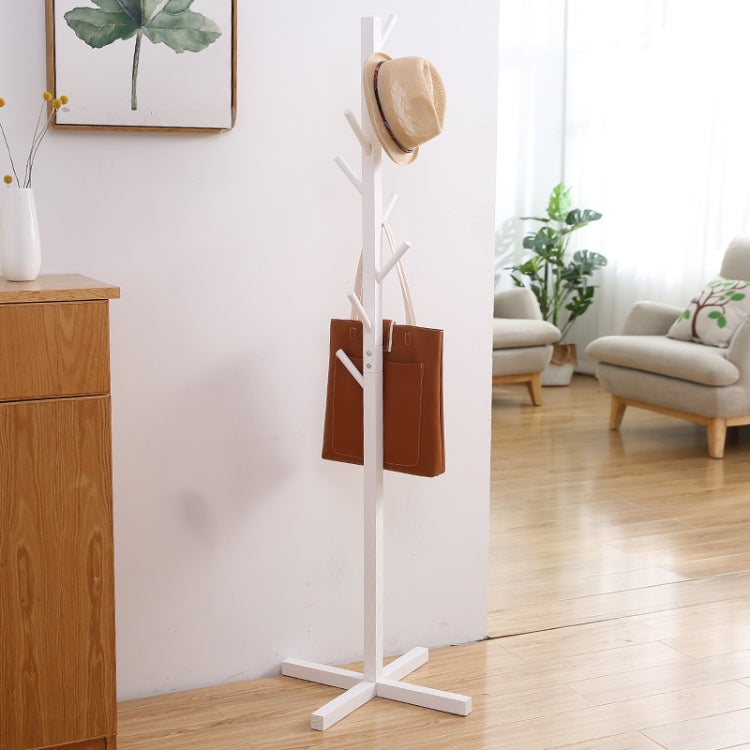 Solid Wood Floor Coat Rack Living Room Bedroom Clothes Organizing Storage Rack, White, Wood Color, Coffee