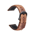 Smart quick release crazy horse leather watch strap in light brown with black buckle.