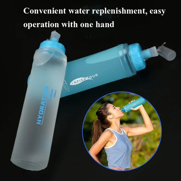 AFISHTOUR TPU Outdoor Sports Soft Water Bag Marathon Water Bottle Folding Water Bag, Capacity:, 400ml (Blue), 400ml (Transparent), 300ml (Blue), 300ml (Transparent)