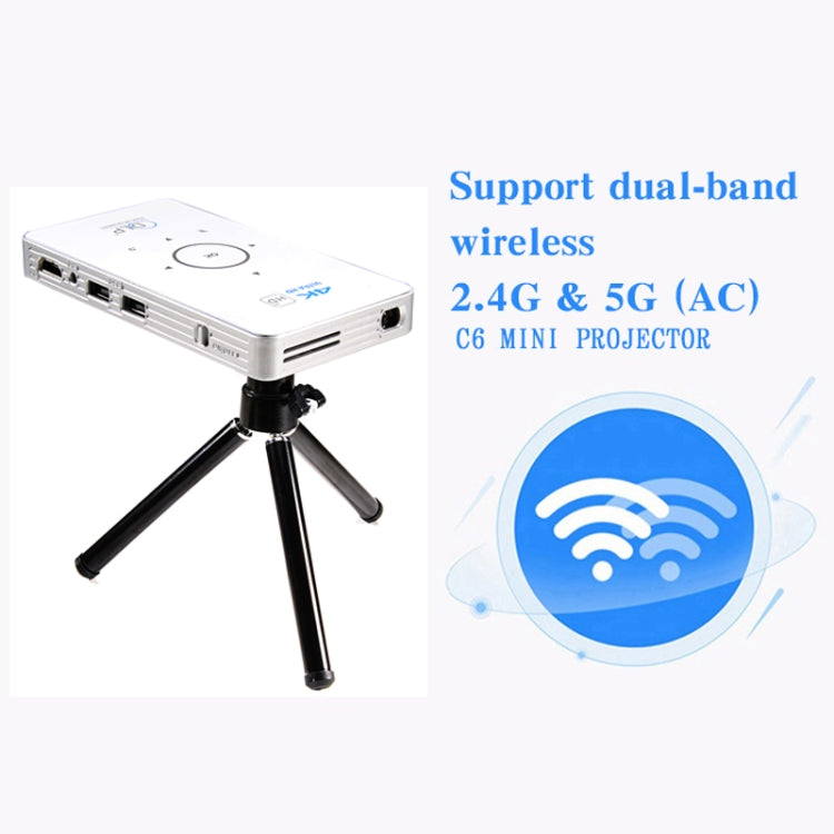 C6 2GB+32GB Android Smart DLP HD Projector Mini Wireless Projector, US Plug (Black), EU Plug (Black), UK Plug (Black), AU Plug (Black), US Plug (White), UK Plug (White), AU Plug (White)