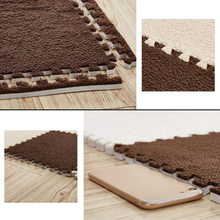 2 PCS Living Room Bedroom Children Kids Soft Carpet Magic Patchwork Jigsaw Splice Heads Climbing Baby Mat 30x30cm, Rose Red, Camel, Purple, Coffee, Blue, Pink, Green, White, Grey
