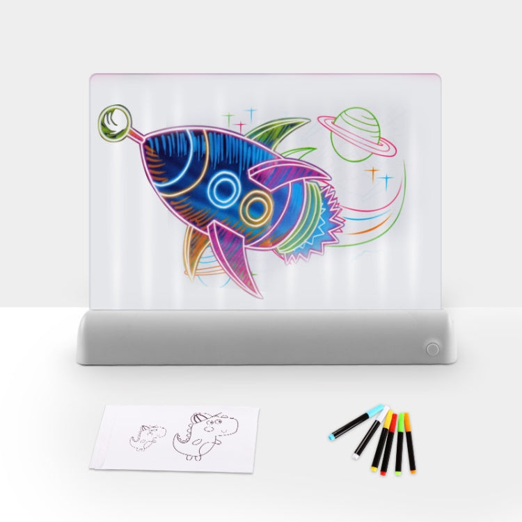 3D Painting Fluorescent Plate LED Shining Puzzle Children Graffiti Panel Handwritten Message Board, Grey, White, Blue, Green, Pink