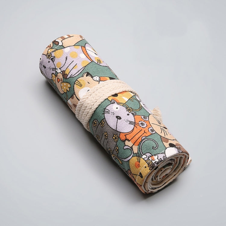 12 Holes Cotton Canvas Large Capacity Pen Curtain Big Face Cute Cat Cartoon Color Pencil Bag, 12 Holes, 24 Holes, 36  Holes, 48  Holes, 72  Holes, 108  Holes